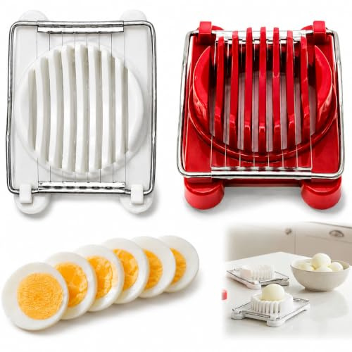 2 Stück Eierschneider, Eierschneider in Weiß Und Rot, Einfach Zu Bedienen, Präzise Und Gleichmäßige Schnitte, Ideal Für Das Schneiden Von Eiern, Obst Und Gemüse, Für Die Haushaltsküche Geeignet