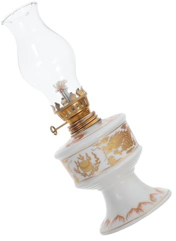 Ipetboom Öllampe mit Doppel Drachen Design Vintage Petroleumlampe aus Keramik und Glaszylinder für Innenbereich und Campingbeleuchtung