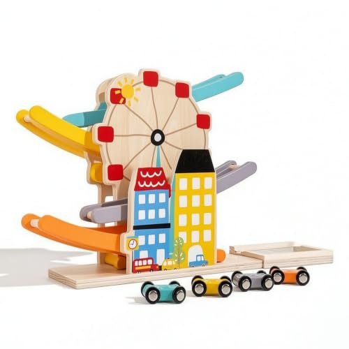 CAQYPVH Holzkugelbahn mit Autos lehrreich Holz-Autorennbahn glatt Holzspielzeug für Kleinkinder, Kinder, Spielzimmer, Kindergarten