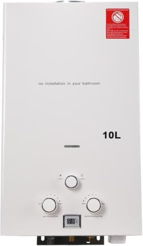 Scaldabagno da Campeggio A Propano Senza Serbatoio, Caldaia Portatile per Esterni per Doccia Domestica, Scaldabagno A Gas Gpl A Parete con Display Digitale, White, 10L