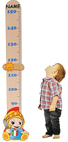 alles-meine.de GmbH 3-D Meßlatte - aus massiven Holz - Kleiner Ritter - incl. Name - Messsbereich - von 80 cm bis 150 cm - mit beweglichen Schieber - Messlatte Kinderzimmer -..