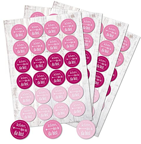 Logbuch-Verlag 96 Schön dass du da bist Aufkleber 4 cm rosa pink Gäste Verzierung Verpackung Geschenkaufkleber