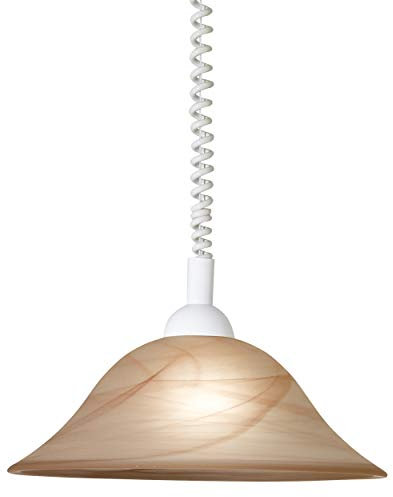 Eglo Lampada a sospensione Albany, lampada a sospensione con cavo a spirale, regolabile in altezza, lampada da soggiorno sospesa in vetro alabastro e plastica, marrone, lampada da tavolo E27