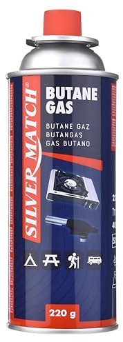 SILVER MATCH Cartouche de Gaz Butane 220G, Compatible CP250, Réchauds et Chalumeaux, Certifications Normes Européennes, Cartouche à Valve Refermable, 41673533
