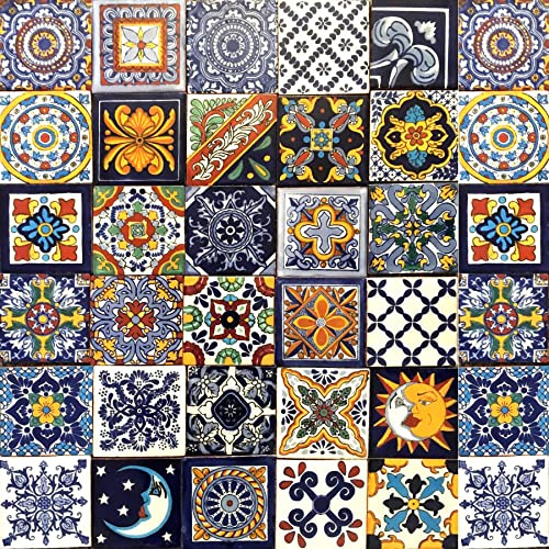 Cerames Carrelage en céramique Mexicaine Horacio - 30 carrelage mural mexicains décoratifs pour la salle de bain, la cuisine, la douche | Carreaux de mosaïque en céramique 10,5x10,5 cm