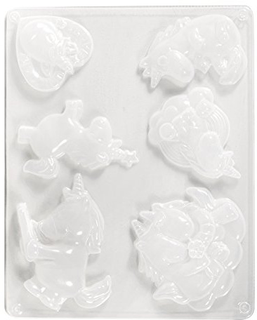 Rayher Gießform Einhörner, 6 Motive, 6 – 10 cm, Tiefe ca. 1,5 cm, Material LDPE, lebensmittelecht, zum Ausgießen mit Kreativ-Beton, Schmuck-Beton, Raysin-Gießpulver, Schokolade, Seife, 36087000