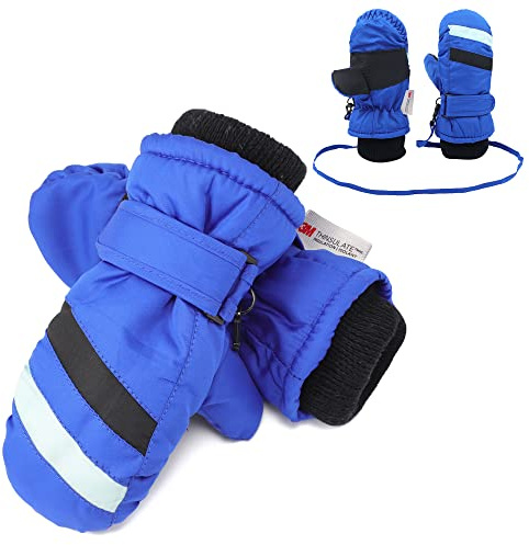 F Flammi Toddler Kids Snow Mittens with String Waterproof Ski Mittens Thinsulate Winter Gloves for Baby Girls Boys(Blue,2-4)