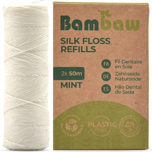 Ricarica Filo Interdentale Biodegradabile | Filo Interdentale Cerato | Filo Interdentale Seta | Filo Interdentale Ecologico | Filo Interdentale Menta | Senza Plastica | 2 x 50m | Bambaw…