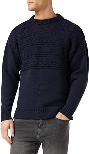 Nauticalia - Jersey Guernsey con Cuello Redondo Azul Marino, L
