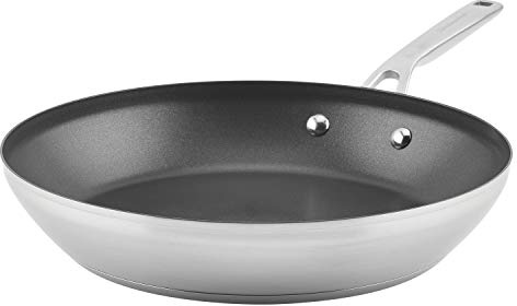 KitchenAid 71010 Bratpfanne, 3-lagiger Boden, gebürsteter Edelstahl, antihaftbeschichtet, 30,5 cm