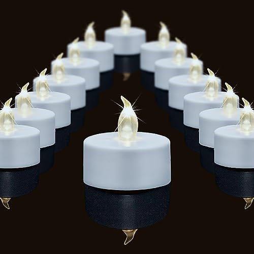 Battery Operated Flameless LED Tea Lights Candles 24-Pack Realistic Flickering Electric Fake Candle with Warm White Bulb Light for Christmas, Halloween, Festivals, Weddings Decoration