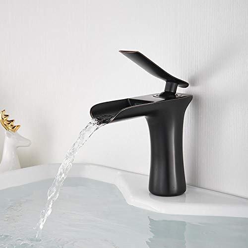 Huin Waschtischarmaturen Wasserfall Badarmatur Einhand-Waschtischmischer Wasserhahn Bad Antik Messing-Oil rubber bronze