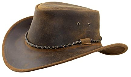 Black Jungle Kimbolton Lederhut aus Echtleder, Westernhut, Australienhut, Cowboyhut, Unisex, Braun/Schwarz/Tan