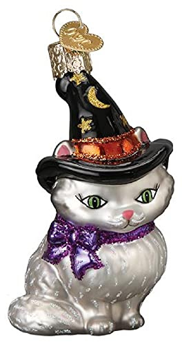Old World Christmas Witch Kitten Glass Blown Ornament for Christmas Tree, Handcrafted Holiday Decoration, Halloween Collection