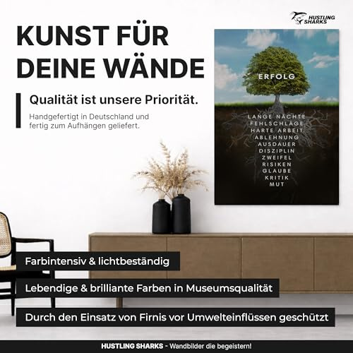 Hustling Sharks® Motivationsbild „Baum des Erfolges“ – Leinwand 30 × 40 cm | XXL Motivationsbild im Hochformat, Bilder Büro, Erfolg Bild, Bilder mit Sprüchen, Wanddeko Büro
