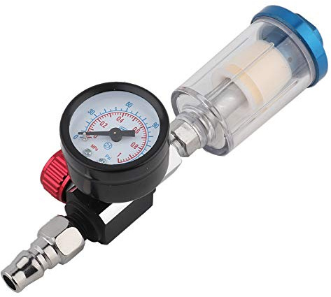 Air Pressure Regulator Gauge, 1/4in Air Inlet Pressure Regulator In-Line Water Oil Trap Filter Separator Spray Gun Tool with Water Trap Filter Separator Tool Kit for Spray Paint Guns