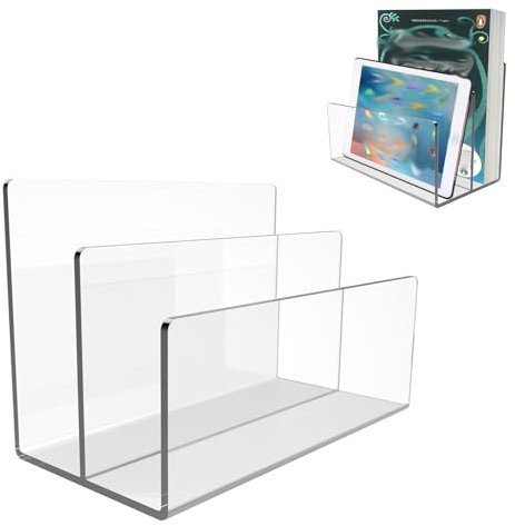 Boloyo Aktenhalter aus Acryl, 2 Fächer, durchsichtig, Briefsortierhalter für Schreibtisch, passend für Büro-Aktenordner, Geldbörse und Geldbörse, Display-Ständer (2 Fächer, 2 Stück)
