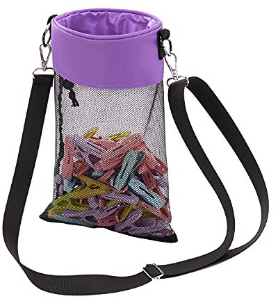 KGMCARE Wäscheklammerbeutel mit Haken zum aufhängen, Wäscheklammern Beutel für bis zu 100 Wäscheklammern, Indoor und Outdoor geeignet (Lila)