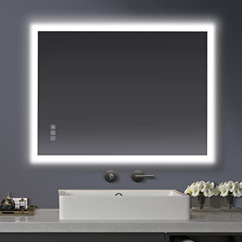 furduzz Badezimmerspiegel 80x60 cm, Wandspiegel LED Badspiegel Multifunktions Badspiegel mit Beleuchtung Einstellbares Licht, Antibeschlag, Dimmbare Speicherfunktion, Vertikal&Horizontal