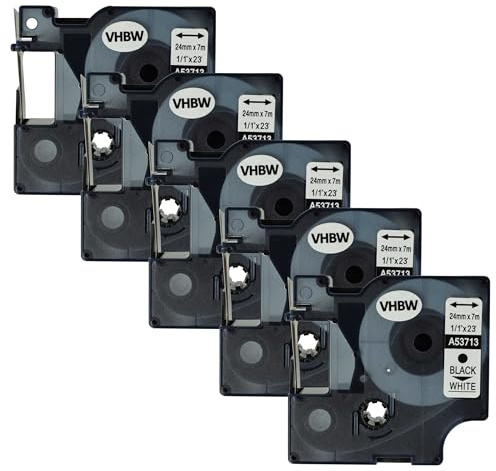 vhbw 5x Schriftband-Kassette Ersatz für Dymo D1 | 53713 für Etiketten-Drucker 7m x 24mm Schwarz auf Weiß