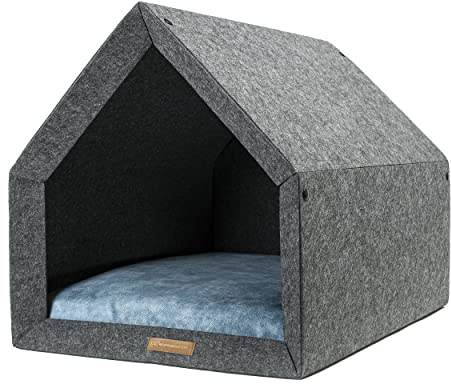 R exproduct PetHome hundkoja hundhus djurhus av ekologisk polyester tyg reptålig mörkgrå och blå S (60 x 42 x 43 cm)