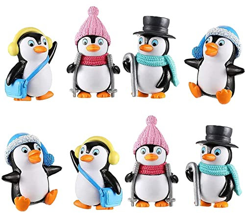 Hoshisea 8 Stücke Mini Pinguin Figuren, Miniatur Pinguin Ornamente, Tierfiguren, Micro Landschaft DIY Ornamente Harz, Für Bonsai, Mini-Gartendekoration, DIY-Schlüsselanhänger Verwendet