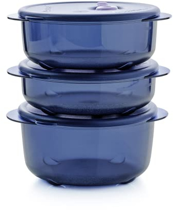 Tupperware Brand Vent 'N Serve Behälter-Set, 3 kleine runde Behälter zum Zubereiten, Einfrieren und Aufwärmen von Mahlzeiten + Deckel, spülmaschinen-, mikrowellen- und gefriergeeignet, BPA-frei