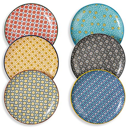 Platos Vajilla Porcelana - Set de 6 Platos de Postre en Ceramica - Platos Llanos, Aptos para el Microondas y Lavavajillas - 20,3 cm