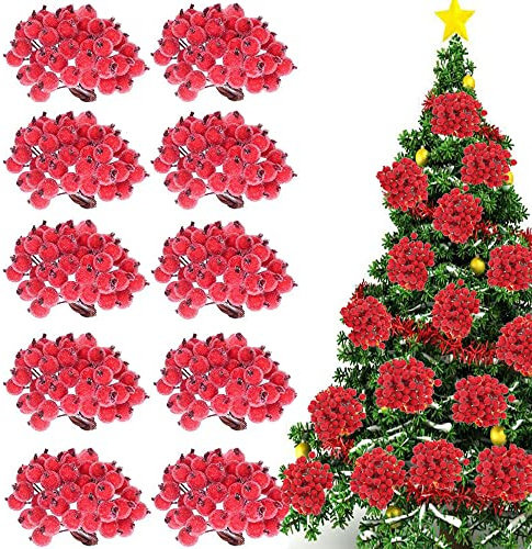 BOELLRUNO 400 Stück Künstliche Holly Beeren Rote Weihnachten Beeren Deko Frosteffekt Mini Früchte Künstliche Christmas Frosted Frucht Beere für Weihnachtsbaum Ornamente Weihnachtsdeko