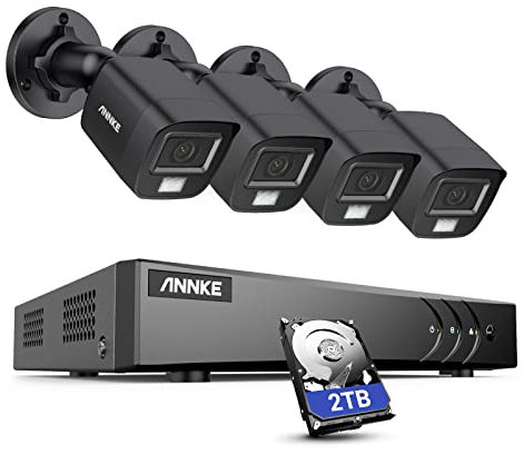 ANNKE 3K Kit de Caméra de Surveillance Filaire avec Spots, 4 x Caméra Extérieure et 8CH 3K H.265+ CCTV DVR avec Disque Dur 2TB,Système Intérieur/Extérieur, Etanche IP67,EXIR Vision de Nuit (Noir)