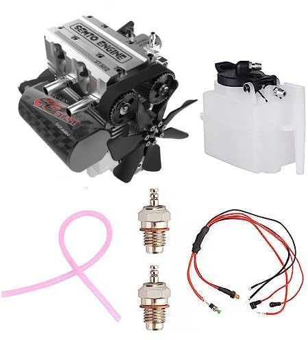 GUANYAN SEMTO Engine Mini Metall Motor mit Motor Starter Kit, Inline Zweizylinder Viertakt NitroMotor Verbrennungsmotor Technikbausatz, 3D Puzzle Metall Engine Kit Experiment Technikbegeisterte