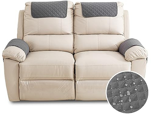 Fansu Funda para Reposabrazos de Sofá, Funda para Reposacabezas para Sillón Reclinable, Funda de Sillón Relax 2 Plaza con Bolsillos, Muebles Acolchado Antideslizante (2 Plaza,Gris Oscuro)