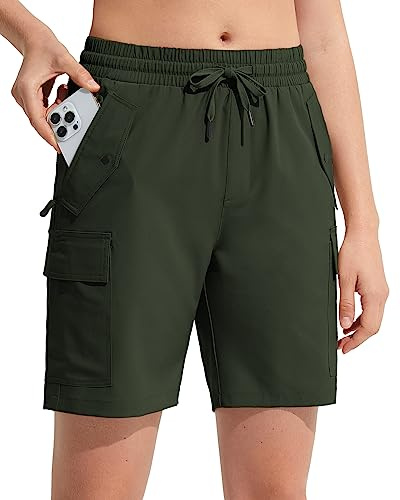 MOCOLY Vandring, cargoshorts, snabbtorkande, lätt, sommar, vandringsshorts med dragkedja för vandring, resor, golf, camping, utomhus, sport, Armégrön, S