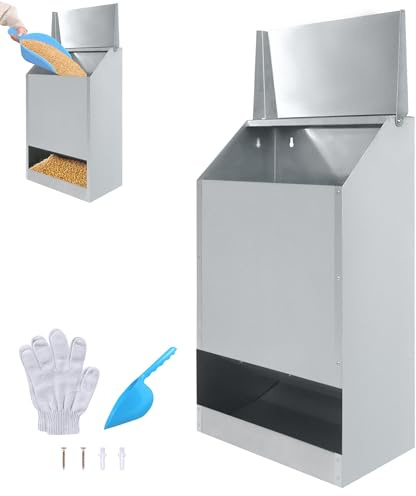 XMTECH Comedero automático de 23 kg para gallinas, comedero automático para gallinas, dispensador de comida para pollos con tapa, dispensador de alimentos para pollos de acero galvanizado para pollo y