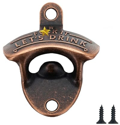 Bottle Opener Wall Mounted, 1 pcs Wall Mount Beer Bottle Openers Home Bar Accessories Novelty Metal Opener with Screws, for Bar Kitchens Vintage(Red Copper)