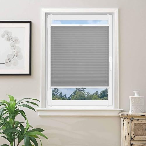 Faltrollo Klemmfix 25 x 220 cm Blickdicht - Sichtschutz - Sonnenschutz Custom Plissee 2 Bedienschienen aus Aluminium für Schlafzimmer, Hellgrau