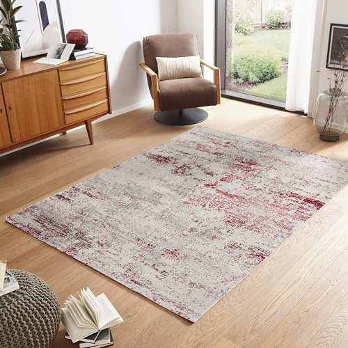 Carpido Hochwertiger & vielseitiger Teppich Antonia - moderner Kurzflorteppich - Wohnzimmerteppich - Schlafzimmerteppich - 160x230cm - rot/Creme