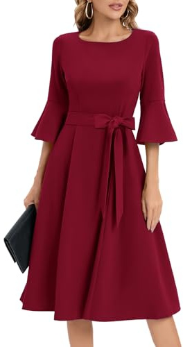 HomRain Women’s Elegant Bell Sleeve Cocktail Party Dress, for Wedding Guest, Modest Church Evening Dress
