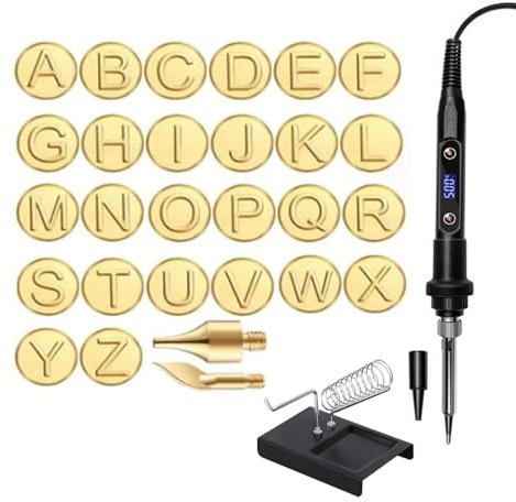 Wood Burning Tool with Soldering Iron Stand DIY Wood/Leather Burning Set, Copper Mold DIY Wood Burning/Carving Set, Letter Soldering Iron Stencils Wood Burning Kit (Color : Black-28 Pieces)