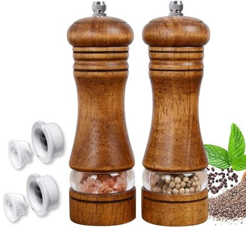 ROLMZJX 2 pezzi Macina Pepe,Macinino Manuale per Pepe e Sale, Macina Pepe Legno Massiccio,Set saliera e pepiera ricaricabili con 2 raccordi per rotore in ceramica (6.5 inch,marrone)