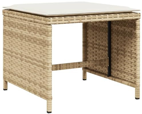 vidaXL Gartenhocker mit Kissen 4 STK., Sitzhocker mit Stahlrahmen, Fußhocker für Garten Terrasse, Hocker Gartenstuhl Gartenmöbel, Beige Poly Rattan