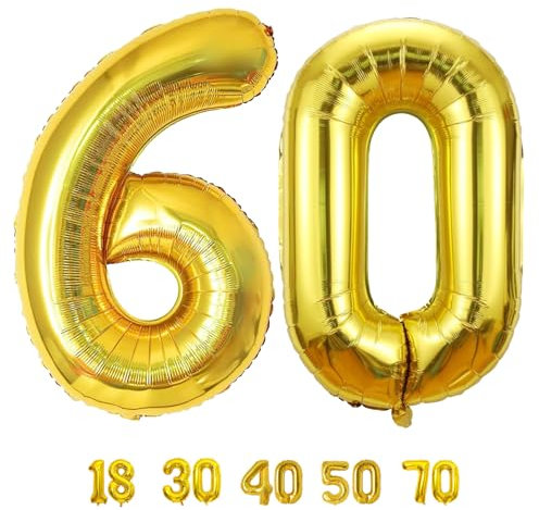 LAC Ballon 60 Ans - Décoration Anniversaire Femme et Homme - Hélium Chiffre Ballon D'or Gonflable