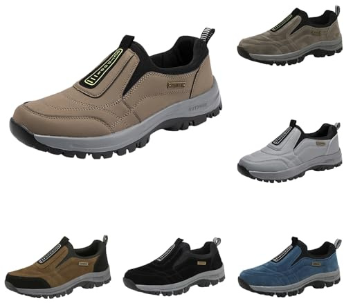 POIUIYQA Zapatos para Caminar para Hombre, Zapatillas de Senderismo al Aire Libre, Zapatos de Senderismo sin Cordones para Hombre, Zapatos Ortopédicos, Zapatos Ligeros para el Trabajo