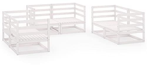 WEMYUFURN 6-TLG. Garten-Lounge-Set Weiß Kiefer Massivholz, Outdoor-Sitzgruppe, Terrassen-Lounge-Set, Garten-Couchgarnitur - Wetterbeständig, Komfortabel - für Terrasse, Garten und Balkon