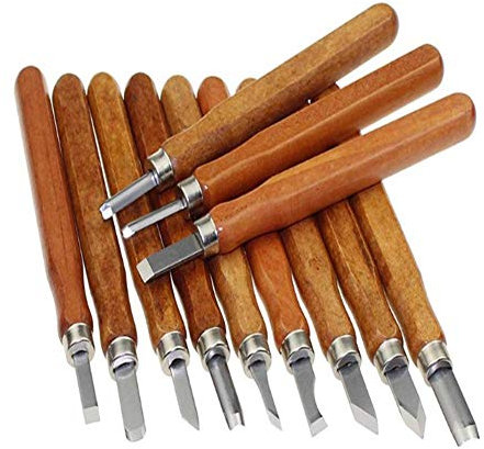 QZHDX Holzgriff 12-teiliges Skalpell-Werkzeug-Set für Holzschnitzerei, Cutter, Holzschnittmesser, Handwerkzeug-Set, Kohlenstoffstahl