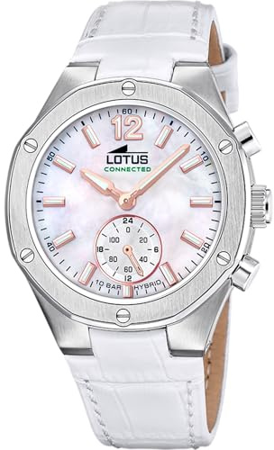LOTUS Orologio Intelligente Donna Ibrido Connected Cinturino in Pelle Bianca Analogico - Vetro minerale - Impermeabile 10 ATM - Controllo musica, contapassi, notifiche e rifiuto chiamate 18972/1
