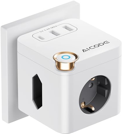 AICODE Steckdosenwürfel ohne Kabel, 3-Fach Mehrfachsteckdose mit USB-C (3680W), 6-in-1 Steckdosenadapter mit Schalter & Kindersicherung, kompakt für Küche, Büro & Reise (Weiß)