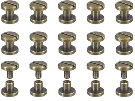 sourcing map 30Pack Brass Chicago Screws, 3x8mm Flat Head Screw Back Binding Post Nail Stud Rivets for DIY Leather Craft Belt Strap Bronze
