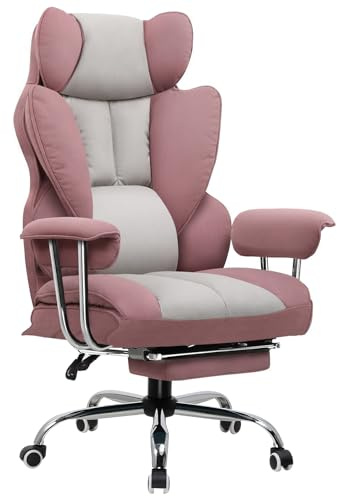 GTPLAYER Gaming Stuhl, Gamer Stuhl, Ergonomischer Bürostuhl mit Fußstütze, Stoffoberfläche, Federsitzkissen, Gaming Chair Gepolstert, Gaming Sessel 180kg Belastbarkeit Rosa