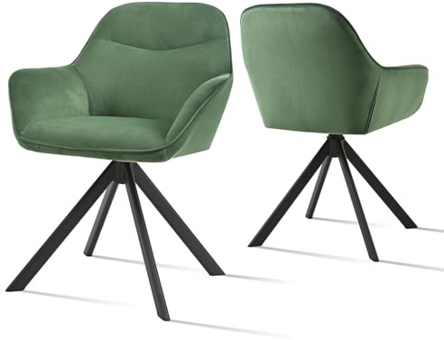 Goeurvant Esszimmerstühle Drehbar 2er Set mit Armlehne, 360° drehbar, Polsterstuhl Samt, Drehstuhl Esszimmer, Küchenstuhl mit Metallbeine für Esszimmer, Küche, Waldgrün